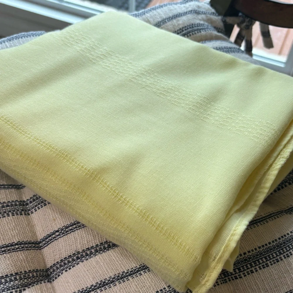 Vintage Yellow Rectangle Tablecloth. Vertical Stripe Detail. 60x77 | Summer